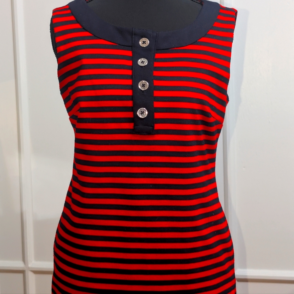 Red and Black Striped Sleeveless Dress